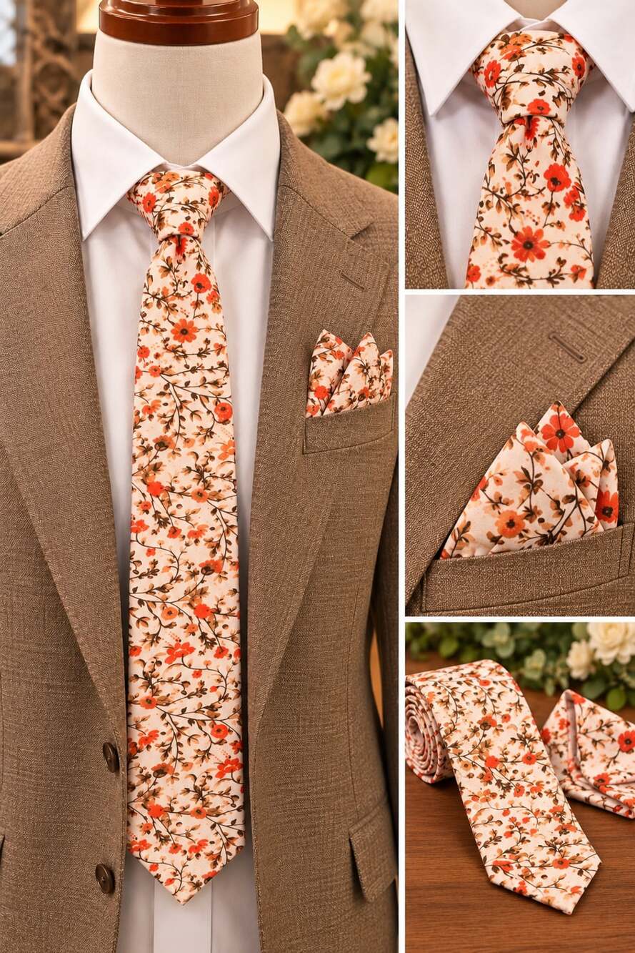 London Jae Apparel Louis Floral Cotton Neck Tie And Pocket Square Set